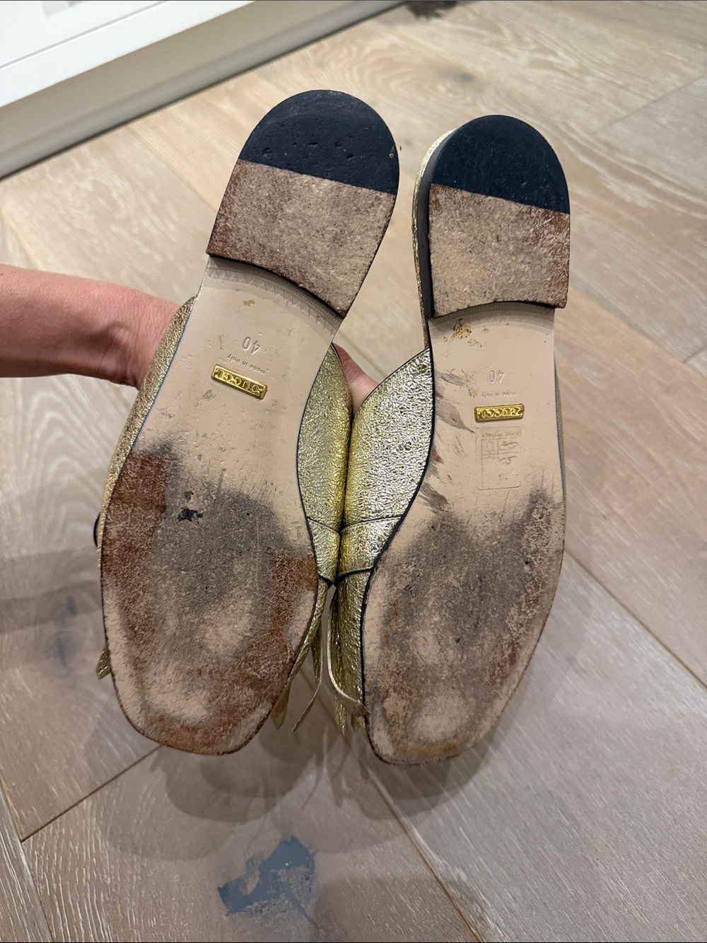 Gold Fringe Leather Slide Mules with Double-G Accent - Picture 4 of 4
